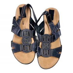 Clarks Leisa Vine Womens Black Soft Cushion Leather Slingback Sandal Strappy 8W